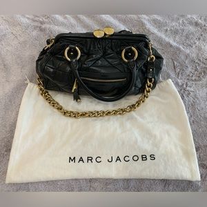 MARC JACOBS large Stam Kisslock Black and Gold Quilted Leather Shoulder Satchel